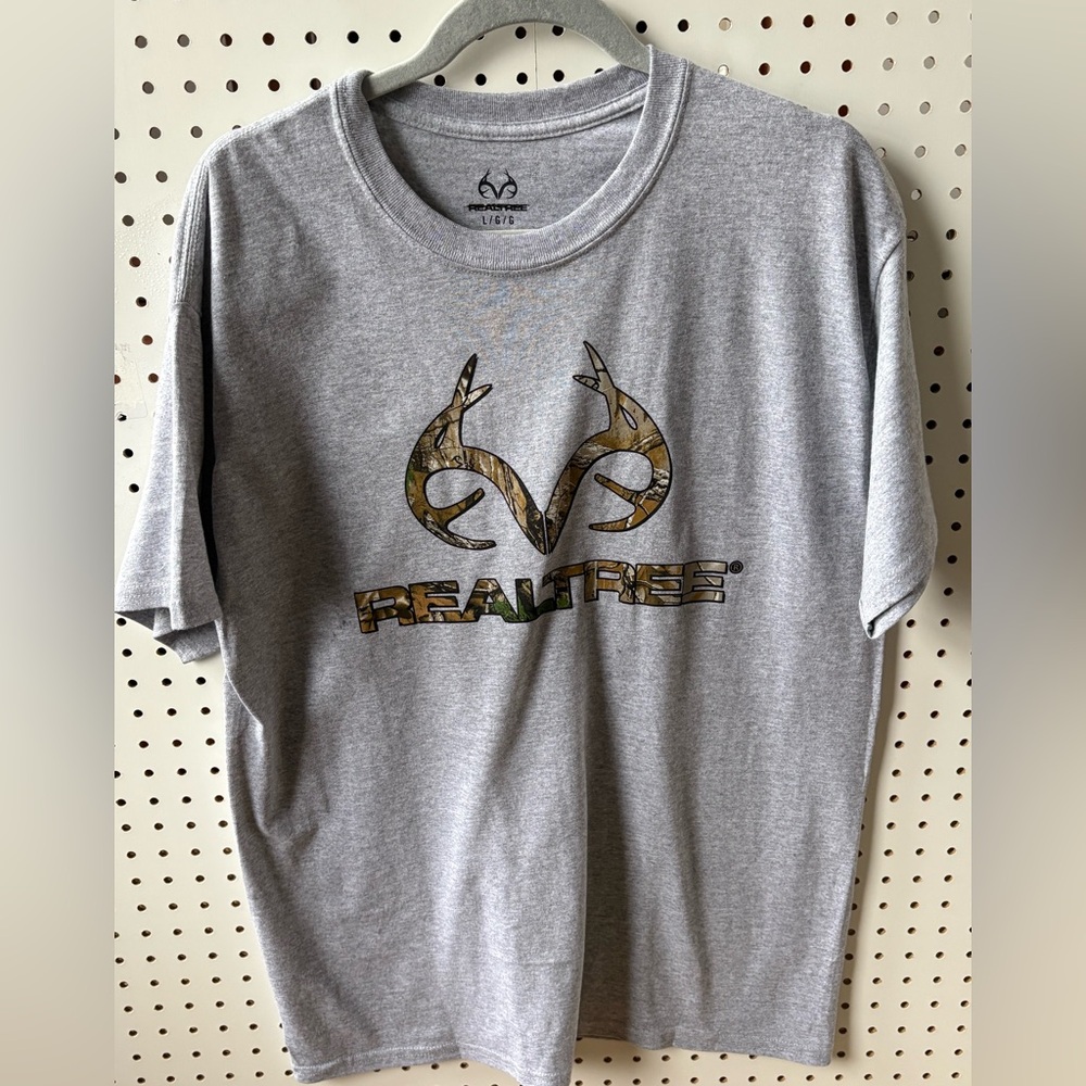 Large Unisex Camo Realtree Heather Gray Logo Cotton Tee Size L